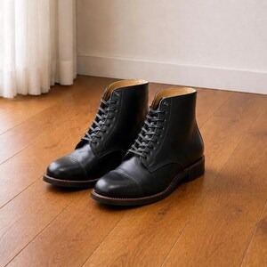 Handmade Black Leather Lace Up Cap Toe Ankle Boots Men Women – Goodyear Welt Free Socks Gift