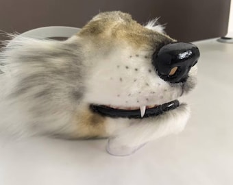 Realistic timber wolf half-face mask, Animal Snout Halloween Half Mask.