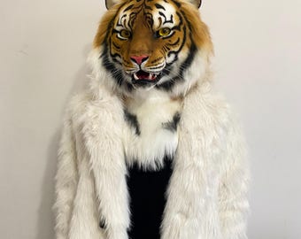 リアルなトラの着ぐるみヘッド - 可動式顎の獣マスク（コスプレ