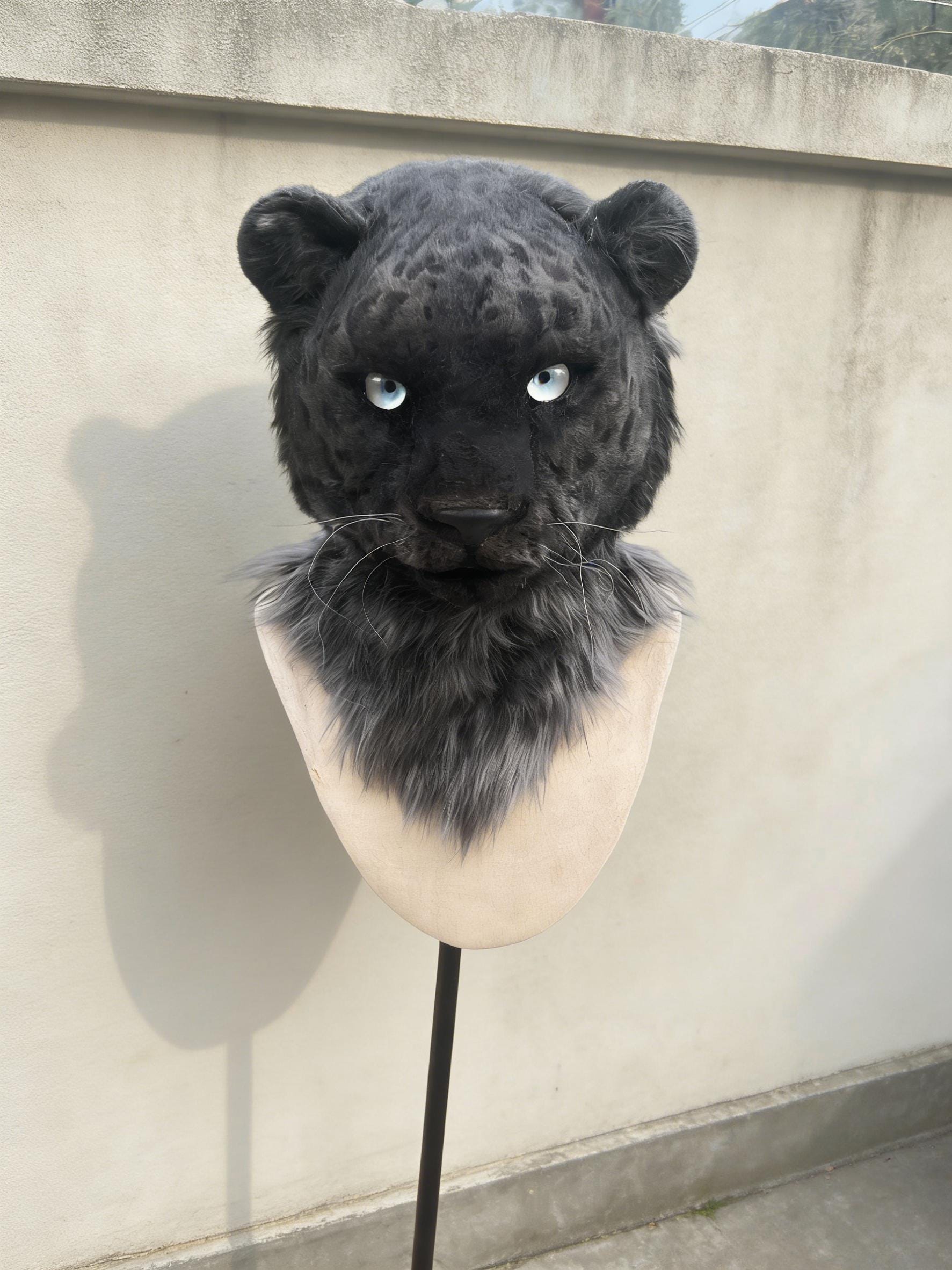 Realistic Faux Fur Black Panther Mask With Detailed Open Mouth ...