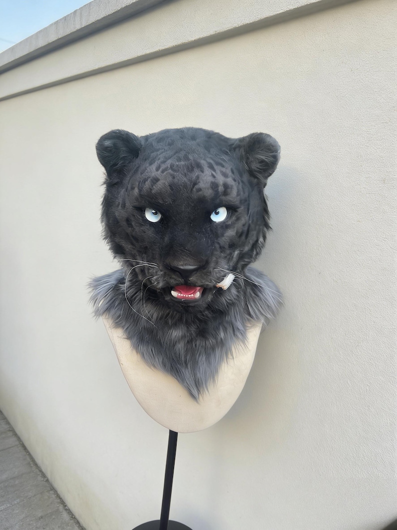 Realistic Faux Fur Black Panther Mask With Detailed Open Mouth ...
