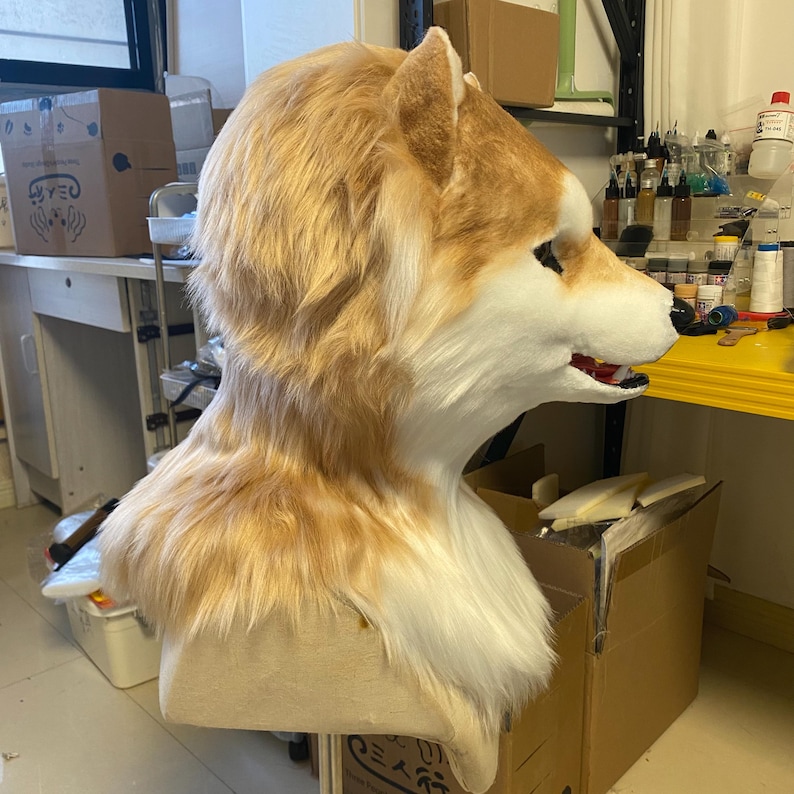 Realistic Shiba Inu Head Mask, Movable Jaw Cute Beast Mask for Cosplay ...