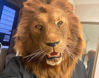 Realistic African lion head mask, Movable Jaw Beast Mask for Cosplay Aslan