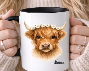 PERSONALISED Cow Mug, Custom Name, Coffee Mug, Gift for Her, Sister, Daughter Birthday Gift, Highland Cows