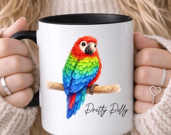 PERSONALISED Parrot Mug, Macaw Bird Mug, Watercolour Painting of Parrot, Custom Name, Gift For Her, Parrot Mugs