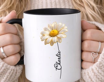 PERSONALISED Daisy Mug, Flower Stem Mug, Name Gift For Her, Flowers, Birthday Flower Gift, Birthday Gift For Her, Stem Name Daisy