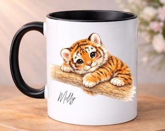 PERSONALISED Tiger Mug, Cute Tiger Cub Mug, Watercolour Painting of Tiger, Custom Name, Gift For Her, Tiger Mugs