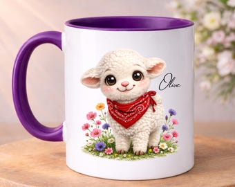 PERSONALISED Lamb Mug, Cute Farm Animal Mug, Custom Name Cup, Mum Gift, Easter Gift, Cute baa Lamb Animal Mug, Gift for her