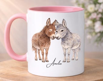 PERSONALISED Donkey Mug, Watercolour Donkey Gifts, Custom Name, Gift For Her, Birthday Gift, Donkey Mugs