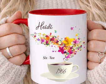 Personalised 60th Birthday Mug, Custom Name, 60 Mug, Six - Tea Cup, 1966, Gift for her, Bestie, Sister