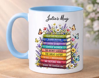 PERSONALISED Book Lover Mug, Popular Book Titles, Custom Name, Book Gifts, gift for her