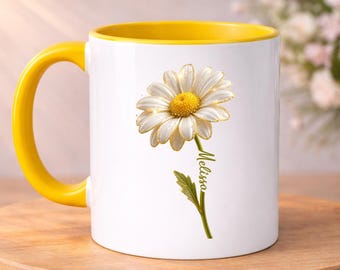 PERSONALISED Daisy Mug, Flower Stem Mug, Name Gift For Her, Flowers, Birthday Flower Gift, Birthday Gift For Her