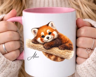 PERSONALISED Red Panda Mug, Cute Red Panda Mugs, Watercolour Painting of Red Pandas, Custom Name, Gift For Her