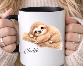 Personalised Sloth Mug, Watercolour Sloth Cup, Custom Name Gift, Sloth Lover Mug, Cute Sloth, Gift for her Daughter, Sister, Niece
