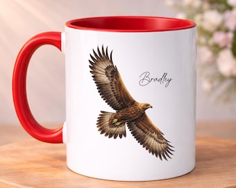 PERSONALISED Eagle Mug, Bird of Prey Mug, Watercolour Painting of an Eagle, Custom Name, Gift For Her, Gift for Him, Bird Mugs
