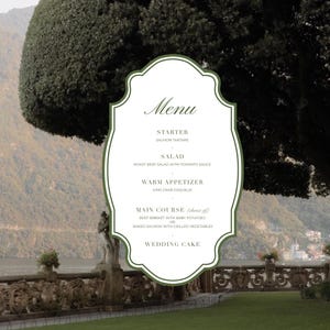 Elegant Arch Wedding Menu Template, Ornate Scalloped Frame (PDF Digital File)