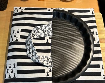 Taart- of serveerzak 40x40 cm, van oeko-tex katoen met Bretonse print, gevoerd met waterdichte stof.