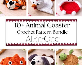 10-in-1 dieren amigurumi-onderzetter gehaakte pdf-patroonbundel, moktapijt voor beginners