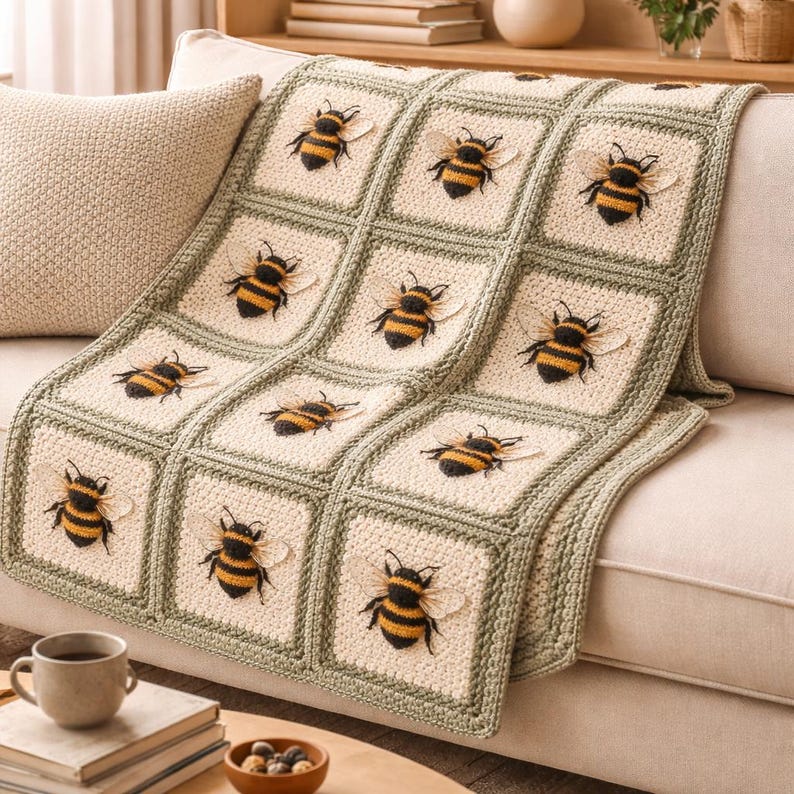 Bee Granny Square Crochet Pattern PDF | Bumblebee Block - Etsy UK