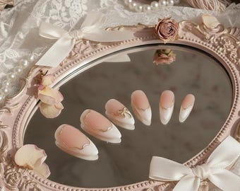 Handgemaakte 3D-strik pers op de nagels | Franse geschulpte manicure