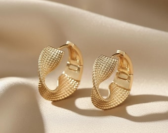 Elegante in elkaar grijpende gouden ringen | 14K vergulde statement-oorbellen, cadeau voor vrouwen