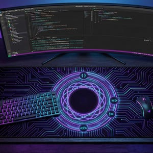 Code Summoning Circle Desk Mat, Magic Circle Mousepad, Arcane Syntax Runes, Technomancer Gaming Setup, Programmer Witchy Gift, XL Pad