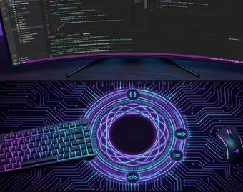Code Summoning Circle Desk Mat, Magic Circle Mousepad, Arcane Syntax Runes, Technomancer Gaming Setup, Programmer Witchy Gift, XL Pad