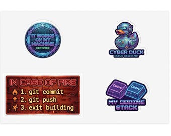 Developer Sticker Sheet Pack - Git, Rubber Duck & Coding Decals - Funny Programmer Decals