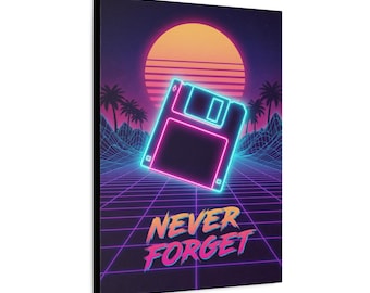 Never Forget Floppy Disk Canvas, Programmer Gift, Computer Science Art, Developer Office Decor, 90s Tech Nostalgia, 80s Synthwave Aesthetic