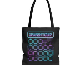Inventory Slot Gamer Tote Bag - RPG Loot Bag - Cyberpunk Neon Aesthetic - Funny Gift for Streamer & Coder - Dark Mode Canvas Bag