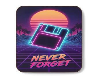 Retro Floppy Disk Coaster, Neon Save Icon Drink Mat, Synthwave Desk Decor, Programmer Gift, 90s Nostalgia, Computer Science, 80s Synthwave