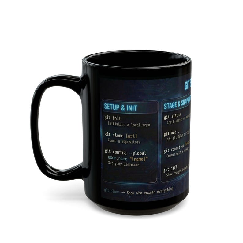 Git Cheat Sheet Mug, Coding Command Coffee Cup, Programmer Gift, Git Help Syntax, Computer Science Student Aid, Web Developer, Linux image 9