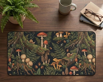 Dark Academia Mushroom Desk Mat, Goblincore Forest Roots Mousepad, Vintage Botanical Gaming Pad, Cottagecore Office Decor, XL Desk Pad