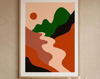 Abstract Sunset Valley Printed Poster | Photopaper Wall Art | Minimal Mountain Hills Landscape