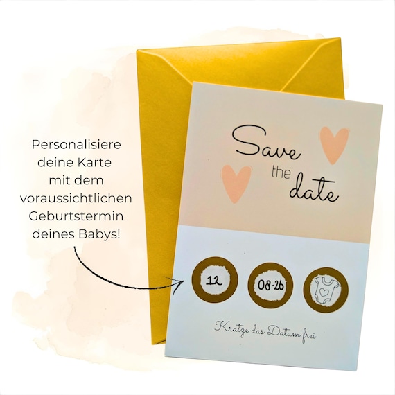 Rubbelkarte | Schwangerschaft verkünden | Save the Date Postkarte zum selbst Beschriften mit Baby Geburtsdatum | Überraschung