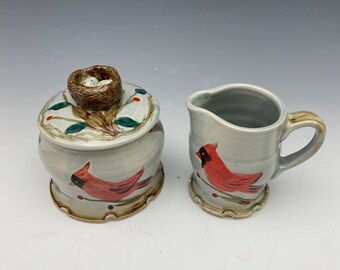 Cardinal Sugar Jar and Creamer Set