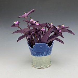 Handmade Ceramic Vase – Cobalt Blue and Gray Jardinere – Wheel Thrown and Altered – 5&quot; Wide, 4.75&quot; Tall