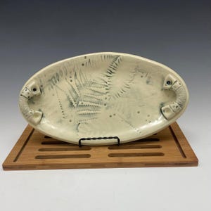 Ceramic Serving Tray with Handles - Handmade Pottery Dish - Nature Pottery - Fern Motif - North Carolina Artisan Pottery