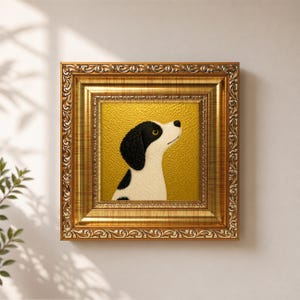 Pintura al óleo original de perro pointer, retrato de spaniel blanco y negro, obra de arte de mascota peculiar pintada a mano, decoración de pared para perros enmarcada