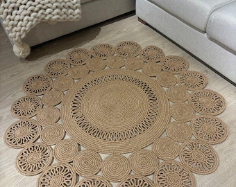 Handmade Round Jute Rug, Boho Natural Rug for Living Room, Bedroom & Hallway, Natural Jute, Easy Care, Allergy-Friendly