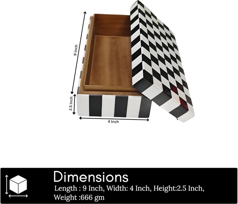 Checkerboard Resin Inlay Box | Modern Keepsake Storage (9x4x2.5 Inch ...