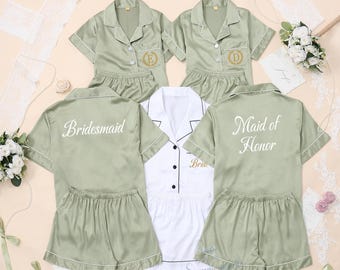 Pyjamas vert sauge pour demoiselles d'honneur, pyjamas personnalisés, pyjamas assortis pour demoiselles d'honneur, pyjamas pour les préparatifs de mariage