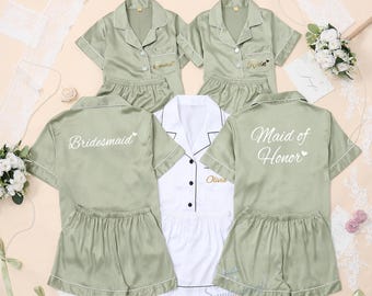 Gepersonaliseerde pyjama voor bruidsmeisje, bijpassende pyjama voor bruidsmeisje groen, bruidspyjama, cadeaus vrijgezellenfeest