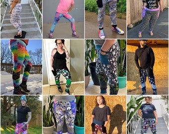 Adult size digital jogger pdf sewing pattern Unisex Pants Color blocked with pockets joggers