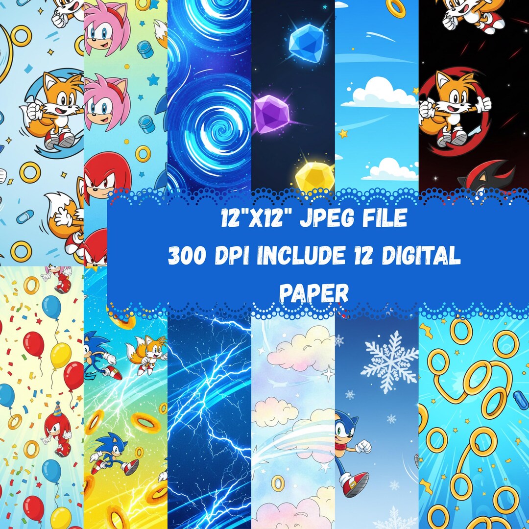 Sonic Papper Sonic the Hedgehog Digital Paper Pack | 12x12