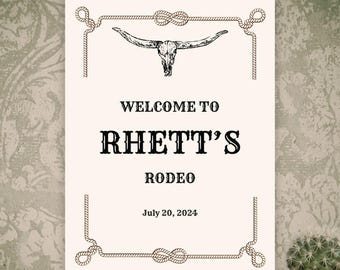 Lasst uns zu einer Rodeo Geburtstagsparty Willkommensschild gehen Anpassbare Sofortiger digitaler Download Westernparty