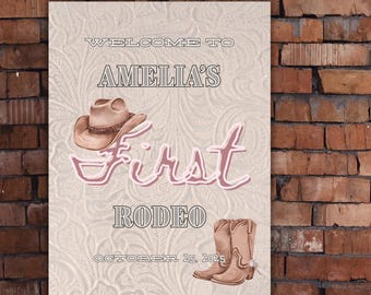 Mädchens erste Rodeo Willkommen Zeichen Sofortiger digitaler Download 18 "x 24" Retro Western Geburtstagsparty
