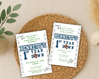 Erstes Jahr Down Football Geburtstagsfeier Digital bearbeitbare Einladung