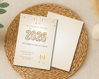 Champagner Feier Silvester Party Einladung Urlaub Anpassbare Sofortiger digitaler Download