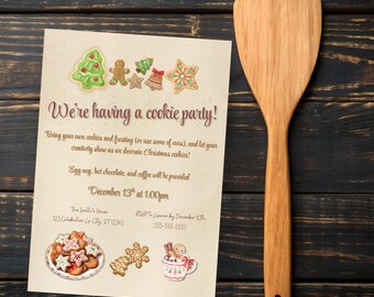 Weihnachtsplätzchen Dekorieren Party-Einladung Urlaub Anpassbare Sofortiger Digitaler Download